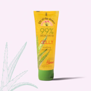 99% aloe gelly 4 oz product image with aloe leaf front view - Lily of the Desert