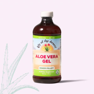 aloe vera gel inner fillet 16 oz product image with aloe leaf front view - Lily of the Desert