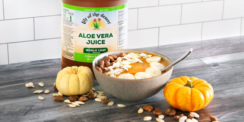 immune-boosting pumpkin pie smoothie bowl with aloe vera juice - Lily of the Desert