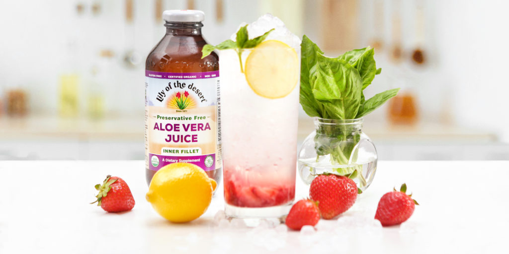 Strawberry Basil Soda with aloe vera juice - Lily of the Desert