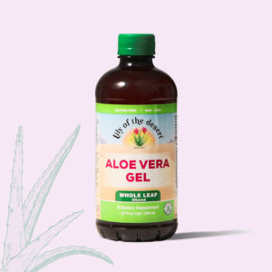 aloe vera gel whole leaf 32 oz product image with aloe leaf front view - Lily of the Desert