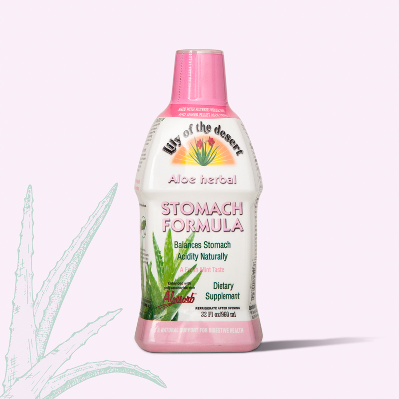 aloe stomach formula product image with aloe leaf 32 oz front view - Lily of the Desert
