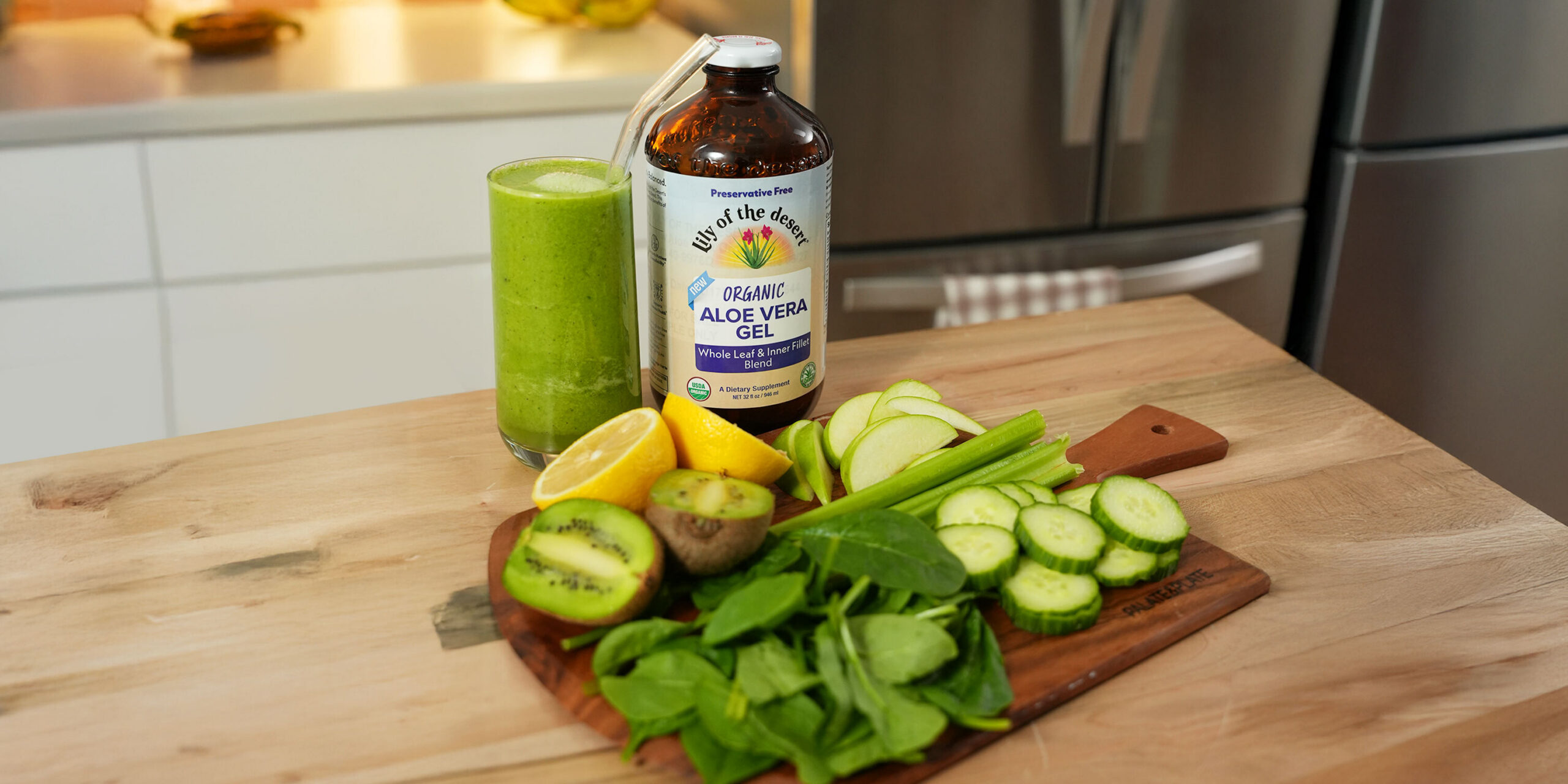 Green glow juice made with aloe vera by LIly of the Desert