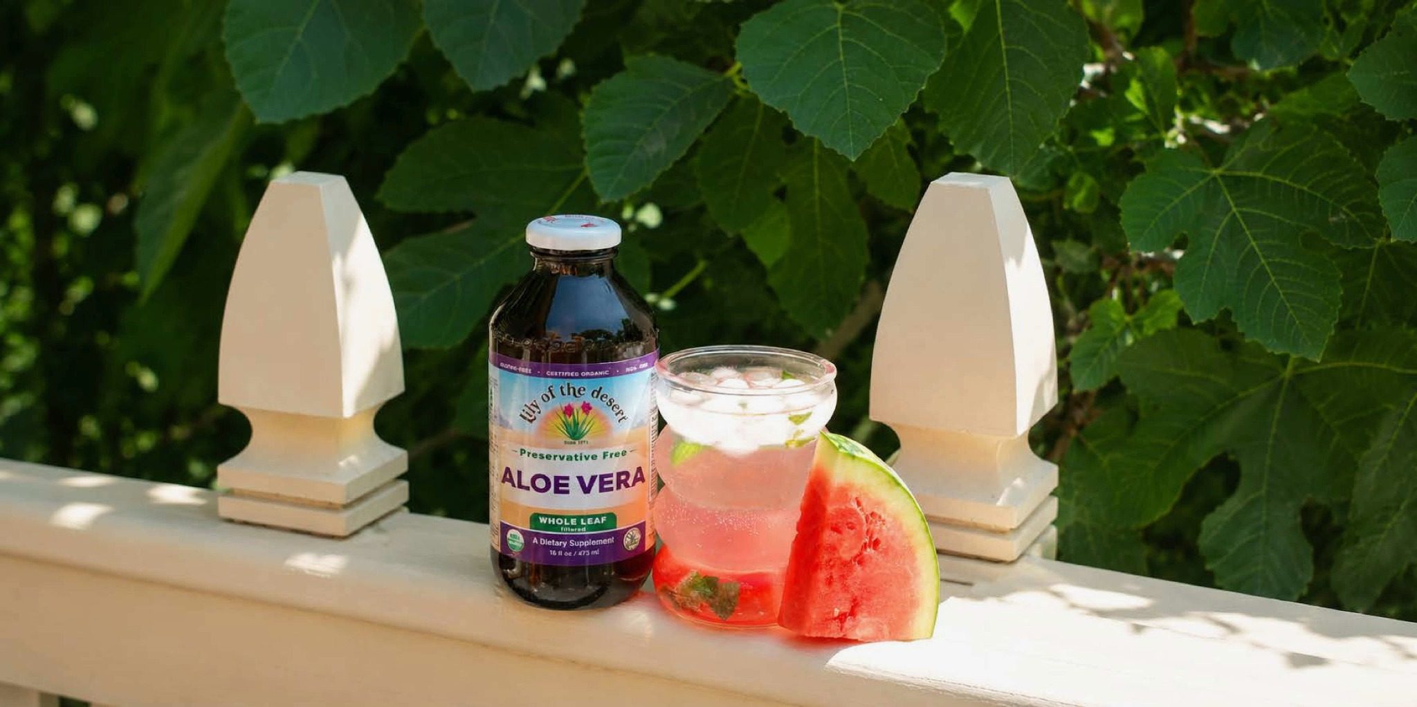 Hydrating watermelon mojito mocktail with watermelon and aloe vera